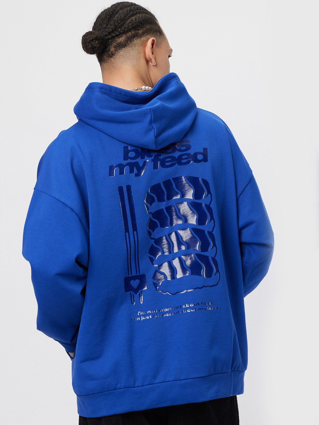 

Koovs Cotton Printed Hooded Sweatshirt, Blue
