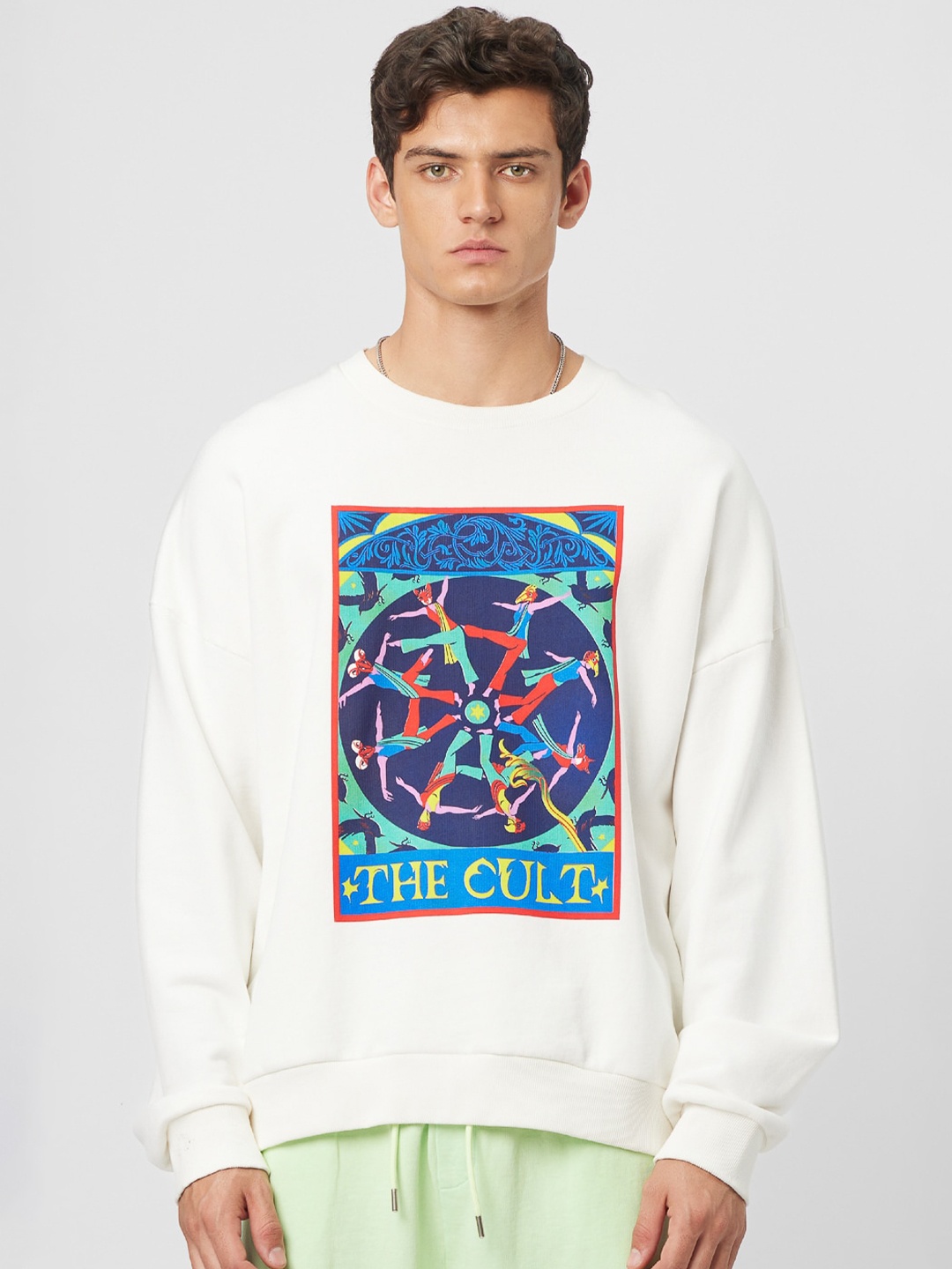 

Koovs The cult Graphic Printed Pure Cotton Pullover Sweatshirt, Off white