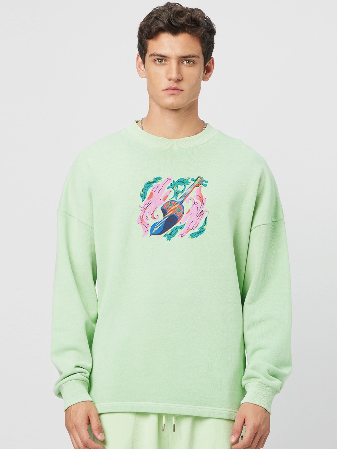 

Koovs As above so below Graphic Printed Pure Cotton Pullover Sweatshirt, Green