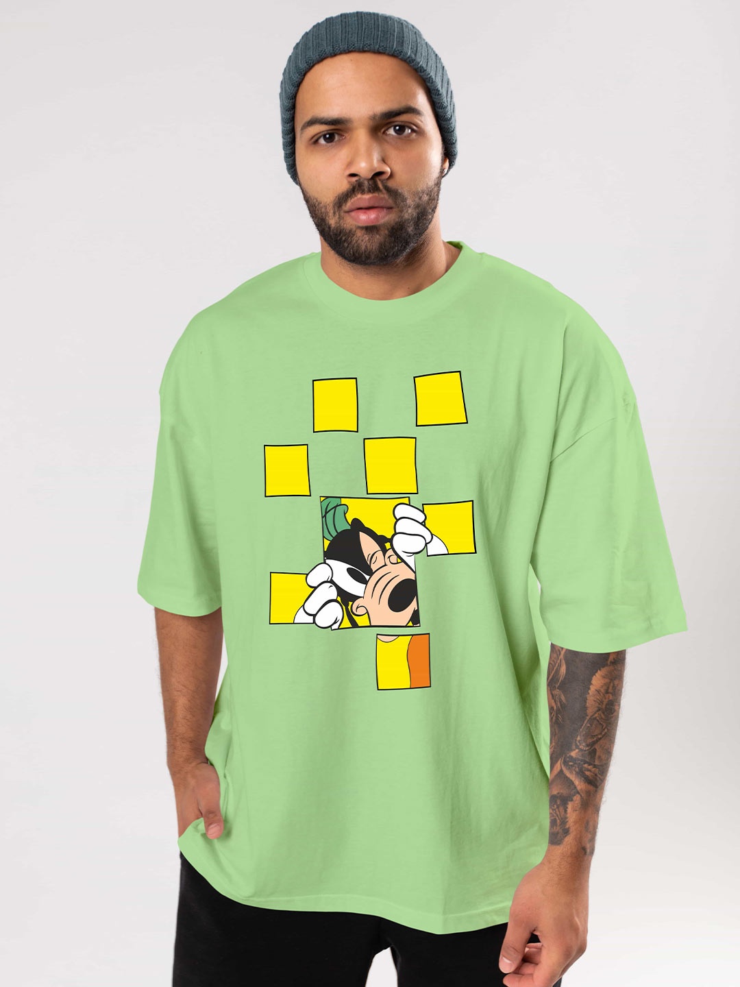 

BAESD Graphic Printed Drop-Shoulder Sleeves Oversized Cotton Casual T-shirt, Green