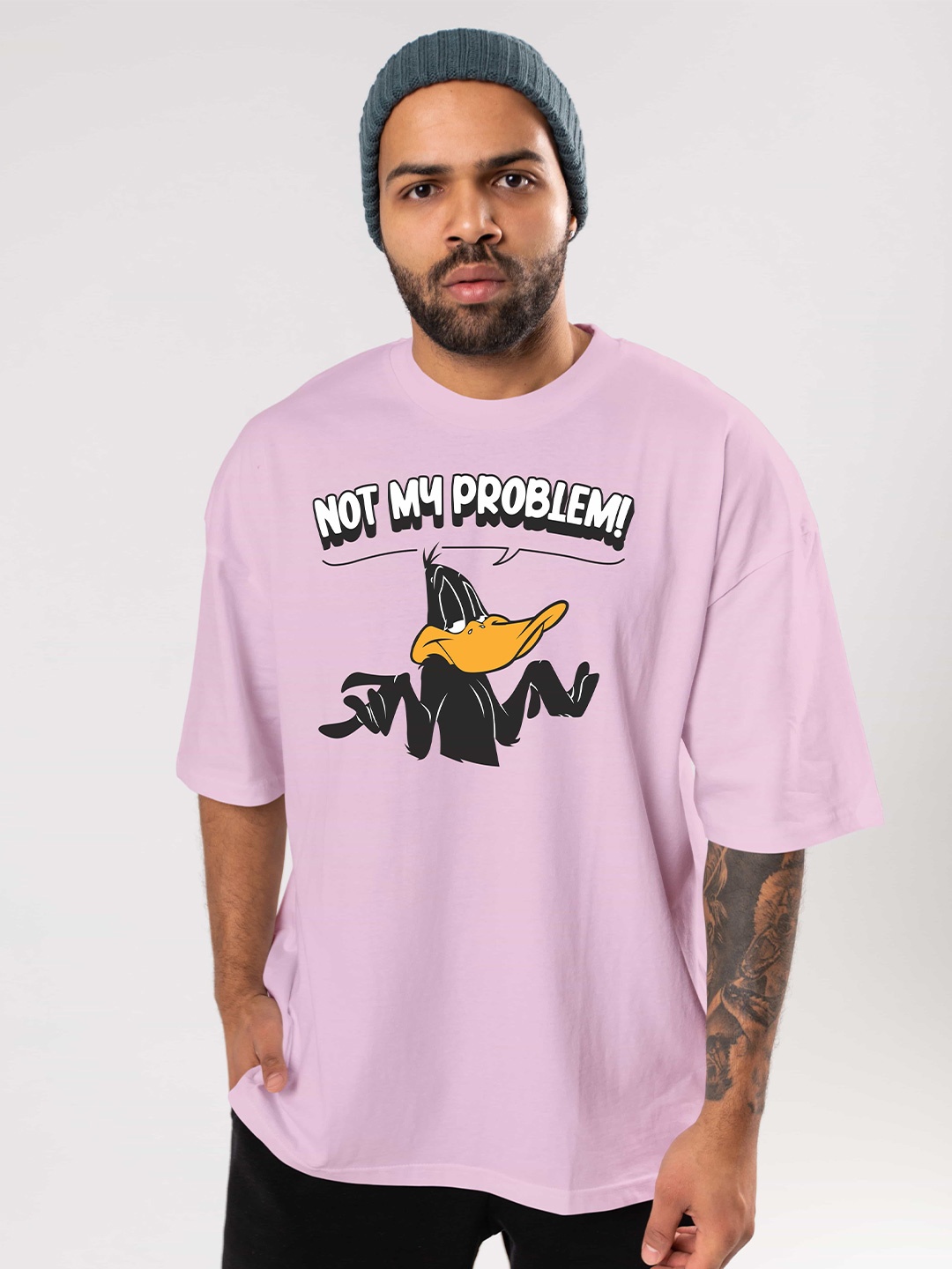 

BAESD Graphic Printed Drop-Shoulder Sleeves Oversized Cotton Casual T-shirt, Pink