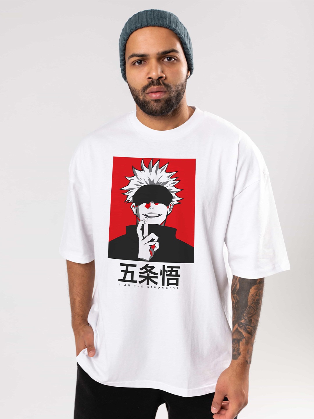 

BAESD Graphic Anime Printed Round Neck Oversized Cotton Casual T-shirt, White
