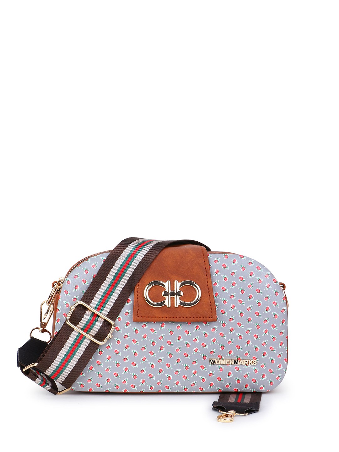 

WOMEN MARKS Floral Printed Structured Sling Bag, Grey