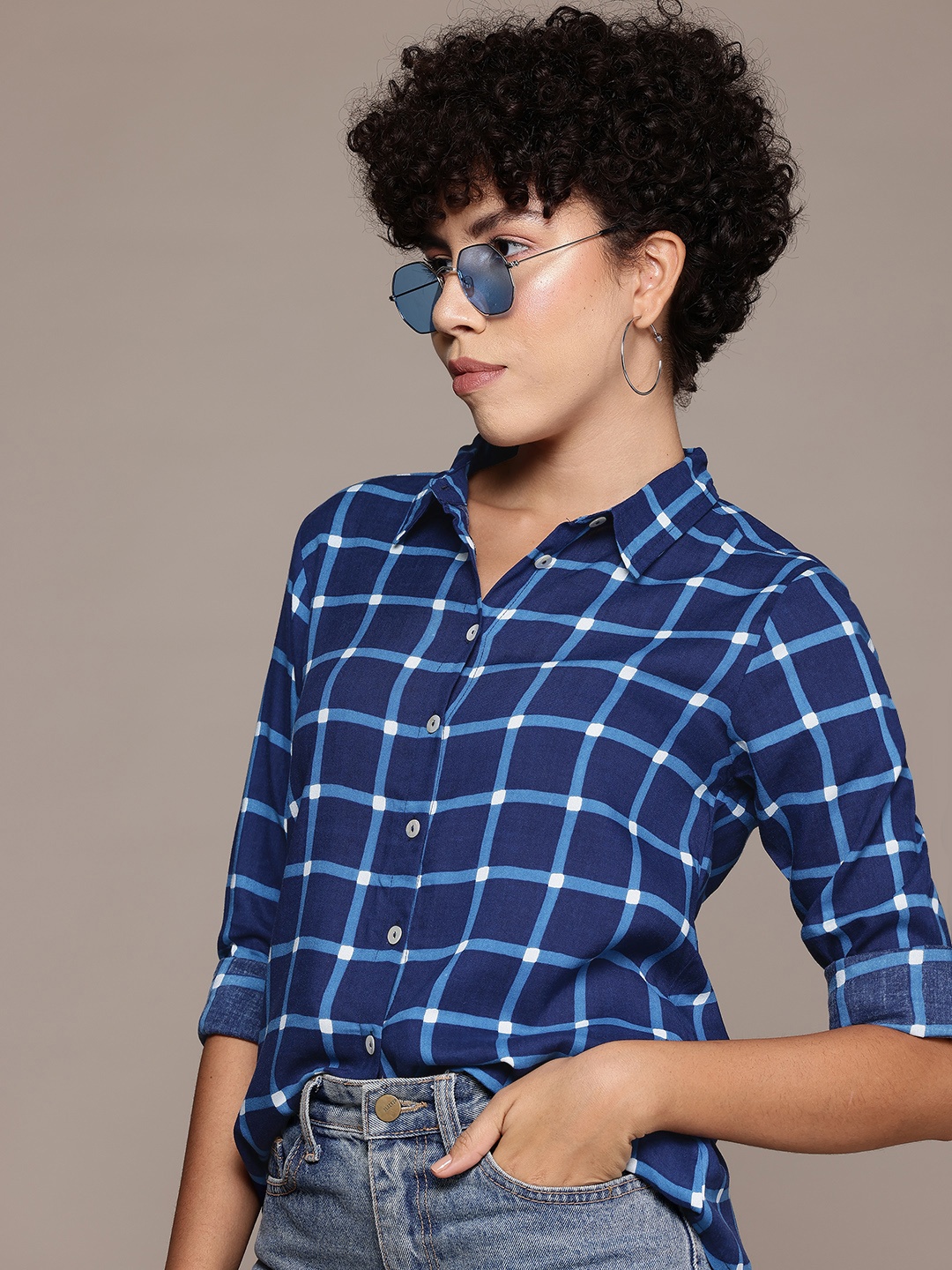 The Roadster Lifestyle Co. Checked Casual Shirt, Blue