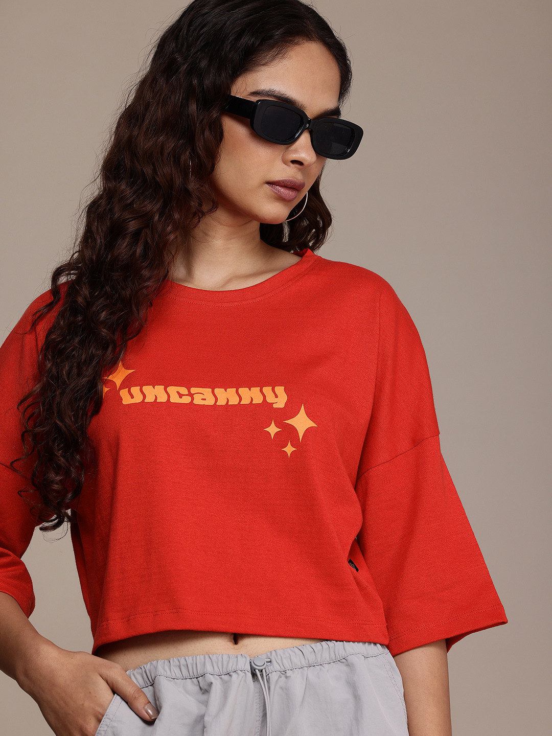 

The Roadster Life Co. Typography Printed Drop-Shoulder Sleeves Boxy T-shirt, Red