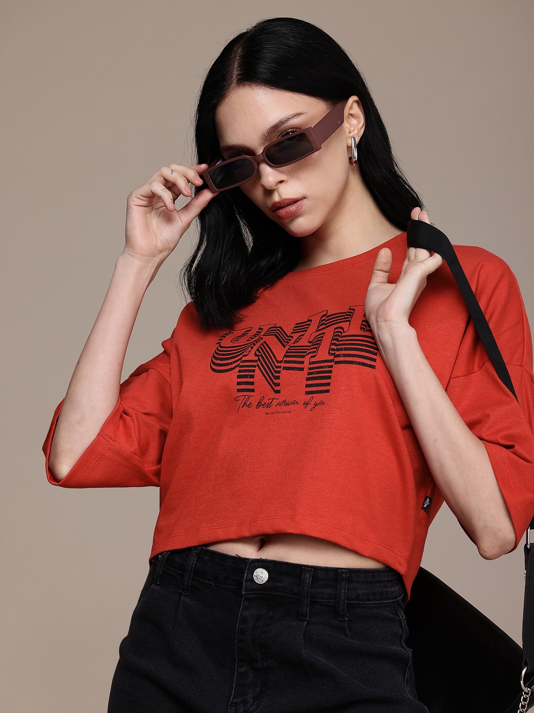 

The Roadster Life Co. Typography Printed Drop-Shoulder Sleeves Boxy T-shirt, Red
