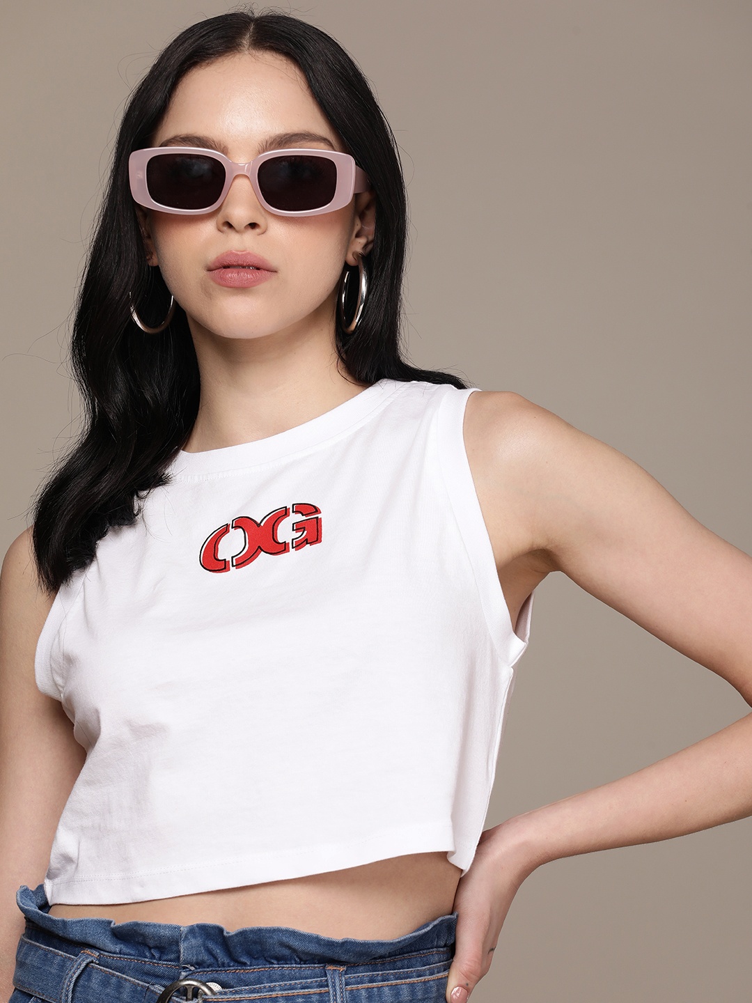 

The Roadster Life Co. Pure Cotton Typography Printed Sleeveless T-shirt, White