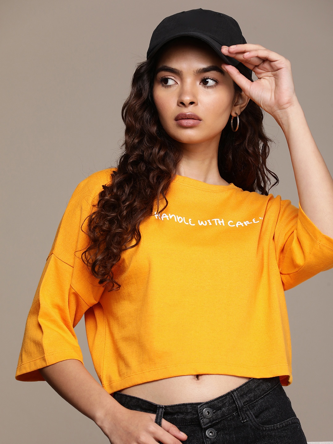 

The Roadster Life Co. Typography Printed Drop-Shoulder Sleeves Boxy T-shirt, Mustard