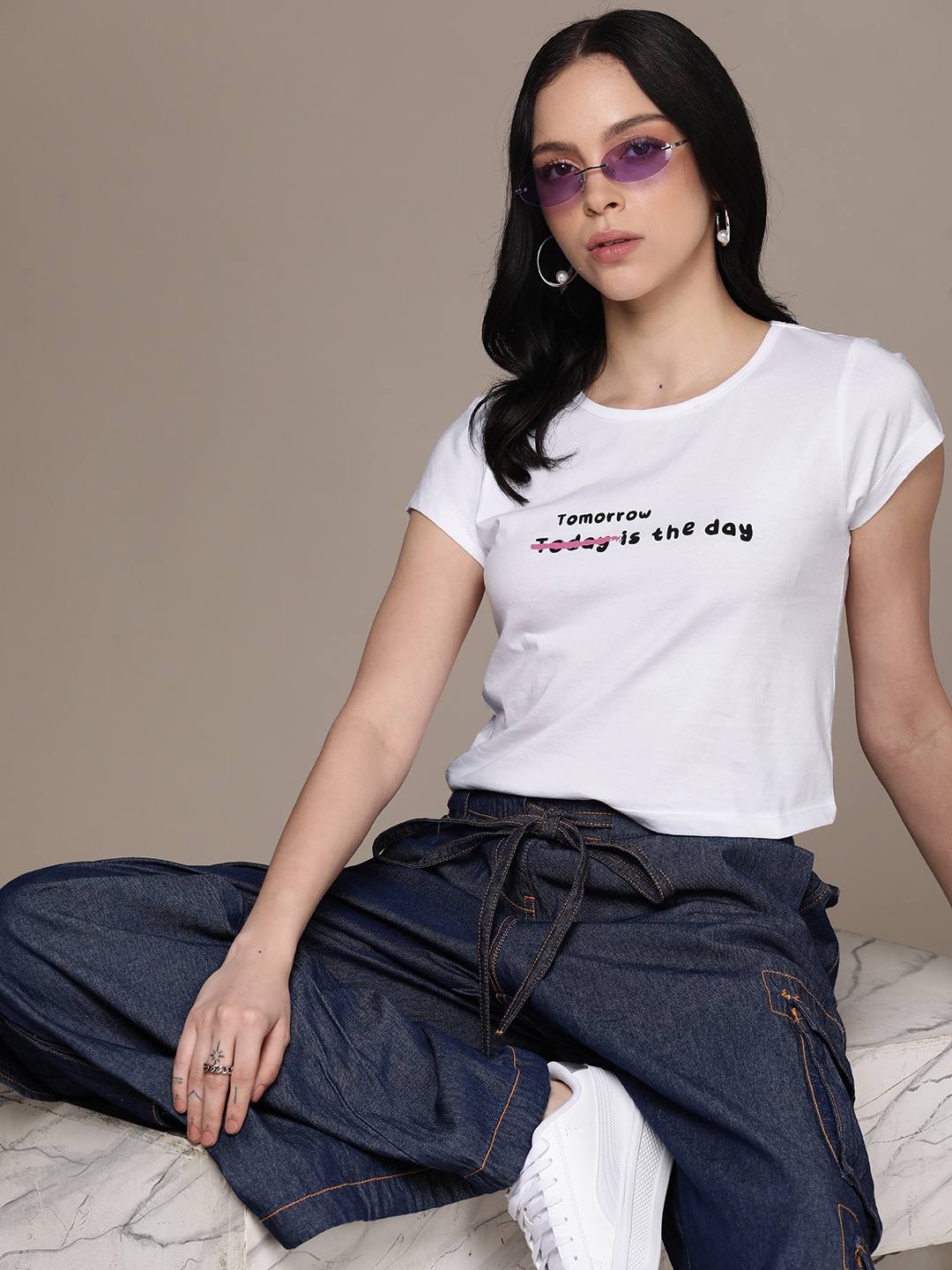 

The Roadster Lifestyle Co. Women Typography Printed T-shirt, White