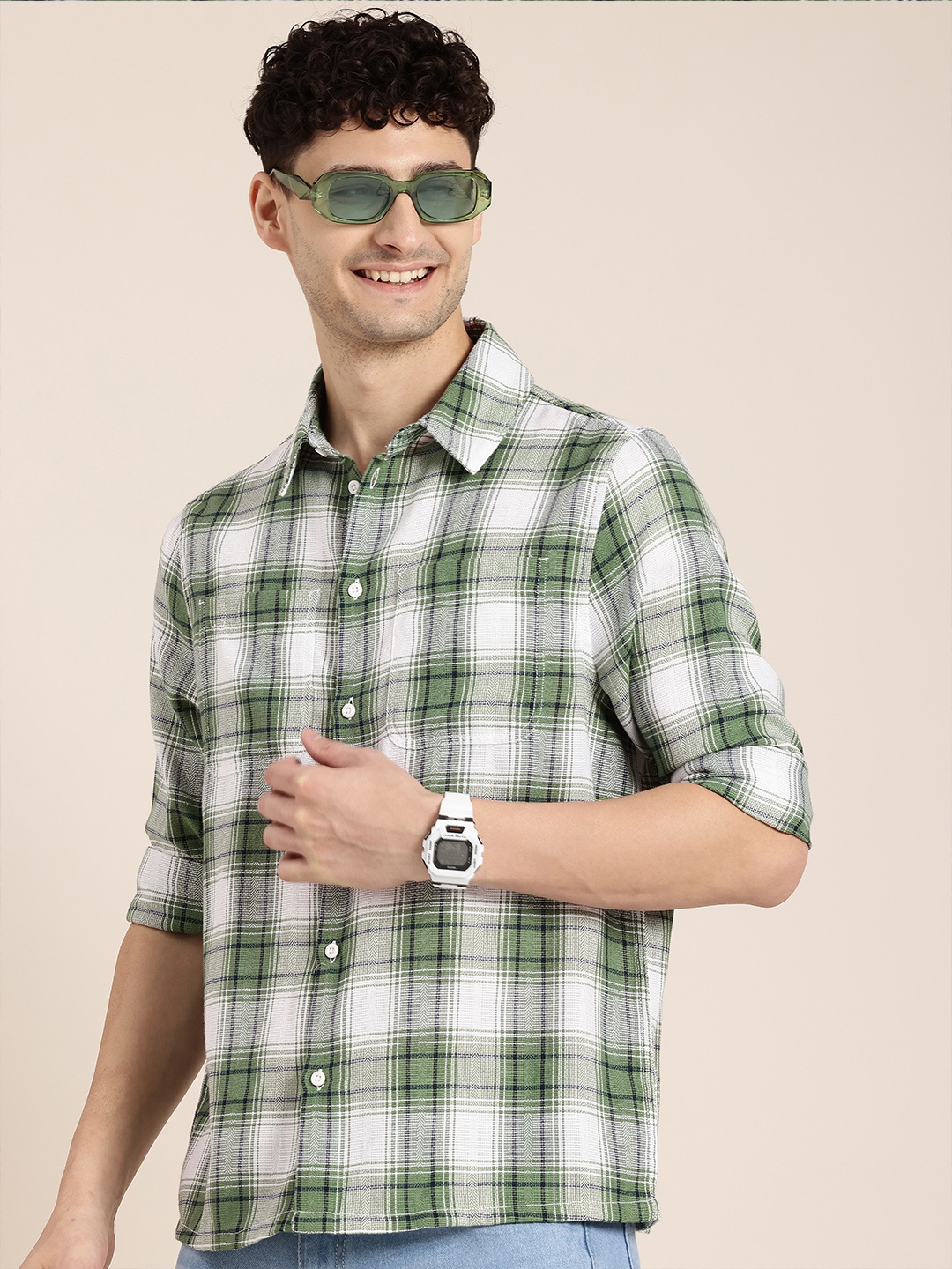 

HERE&NOW Checked Relaxed Fit Casual Shirt, Green