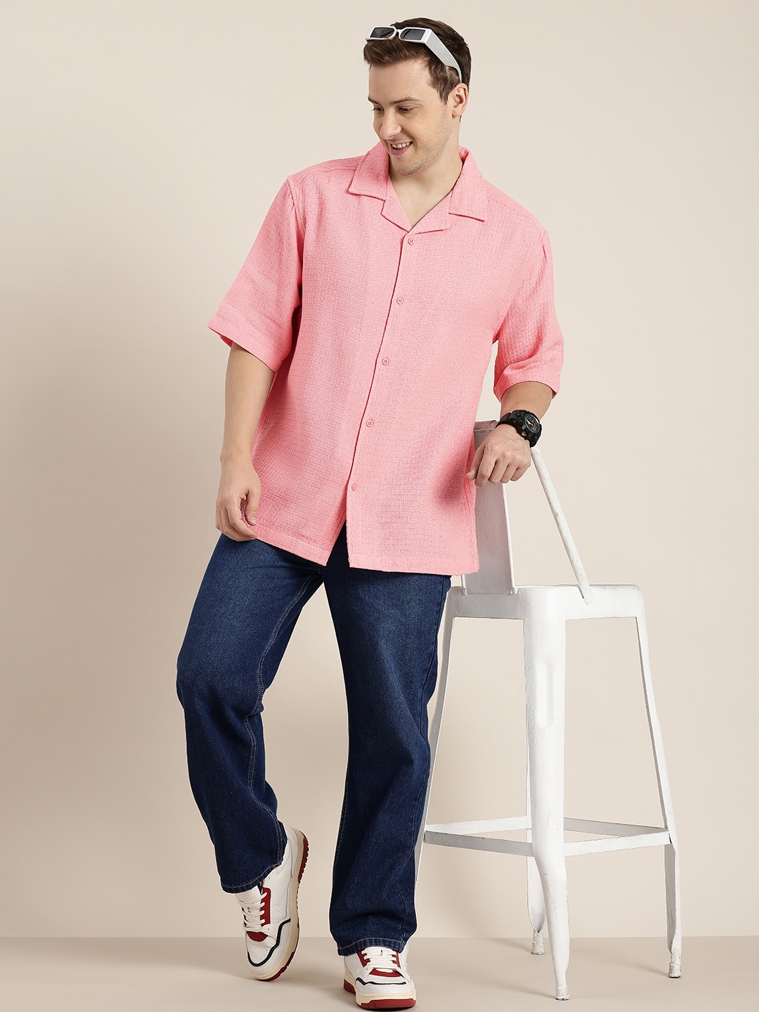 

HERE&NOW Self design Relaxed Fit Opaque Casual Shirt, Pink