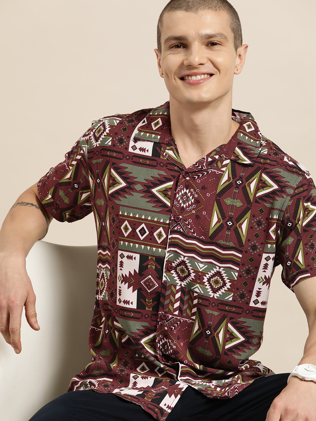 

HERE&NOW Printed Casual Shirt, Brown