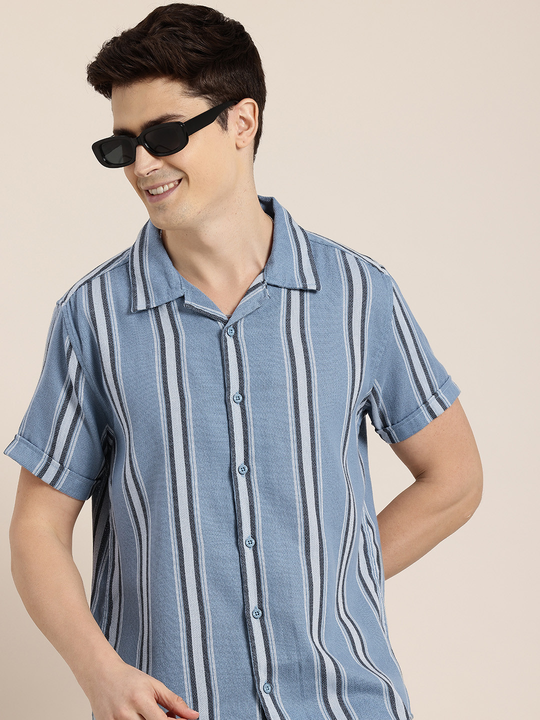 

HERE&NOW Slim Fit Opaque Striped Casual Shirt, Blue