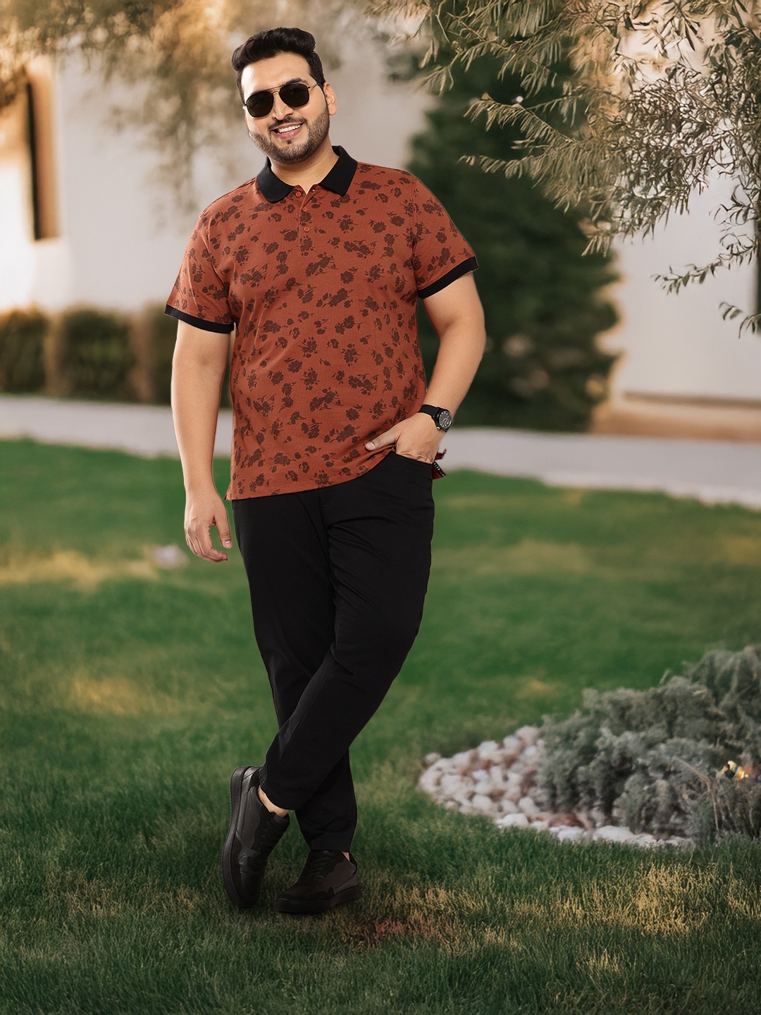 Sztori Plus Size Printed Pure Cotton T-shirt, Maroon