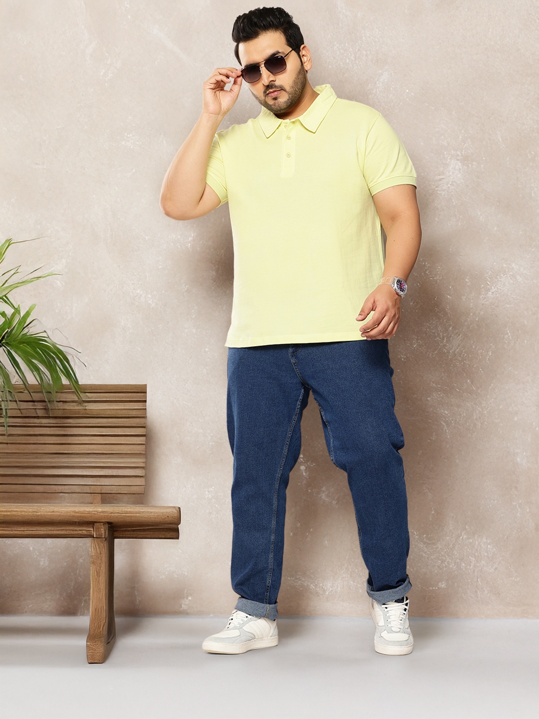 

Sztori Plus Size Pure Cotton Polo T-shirt, Yellow