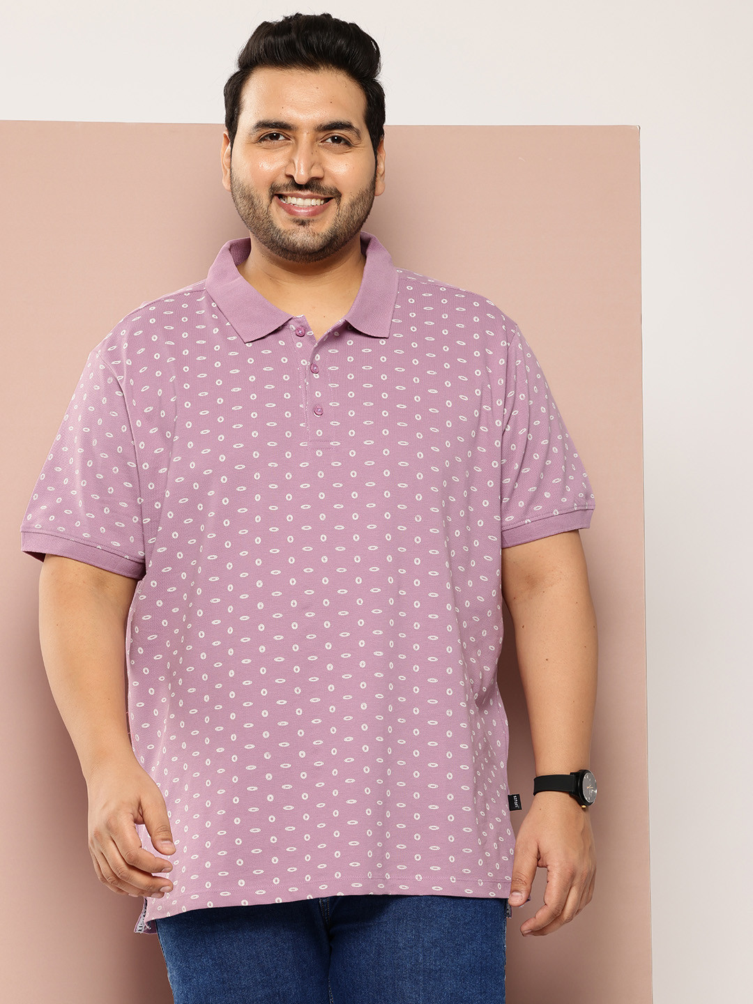 

Sztori Plus-Size Printed Polo Collar Pure Cotton T-shirt, Lavender