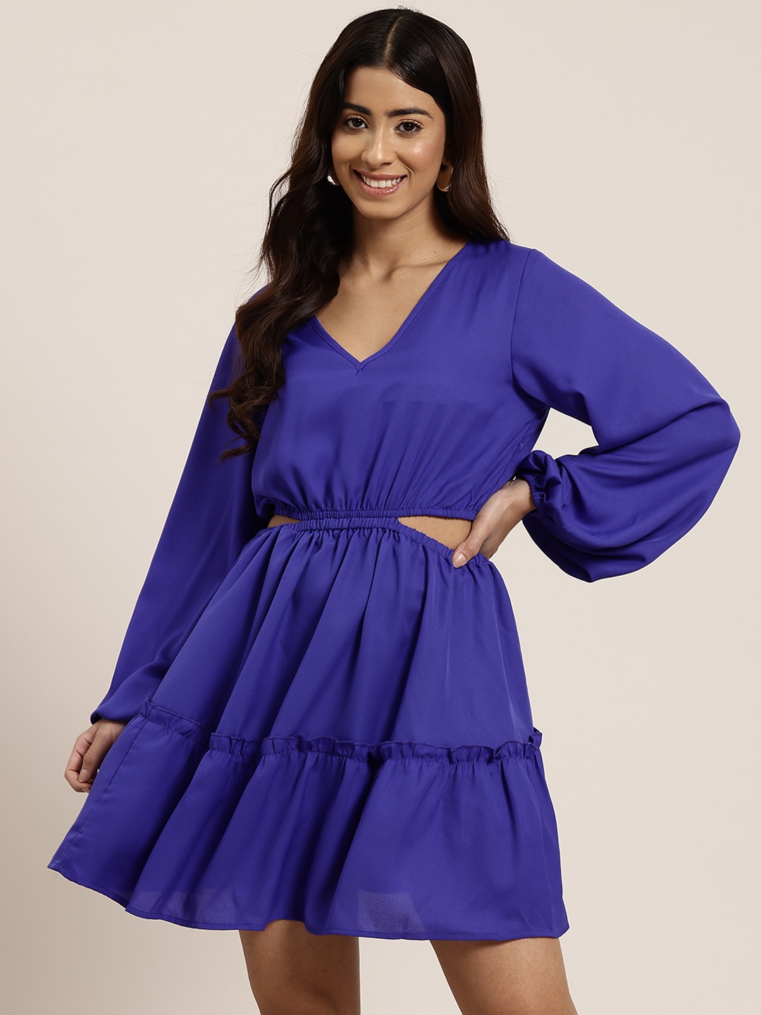 

HERE&NOW Abstract Print Cut-Out Crepe Fit & Flare Dress, Blue