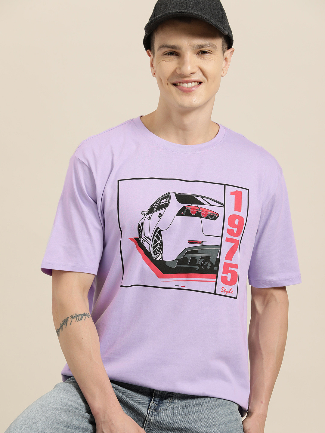 

HERE&NOW Printed Drop-Shoulder Round Neck T-shirt, Lavender