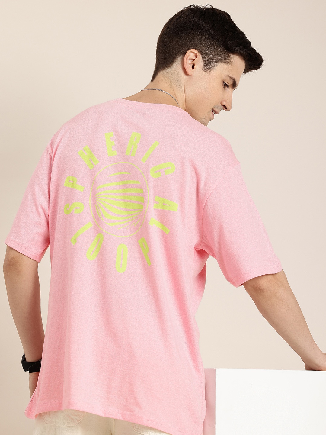

HERE&NOW Printed Drop-Shoulder Sleeves Oversized Fit T-shirt, Pink