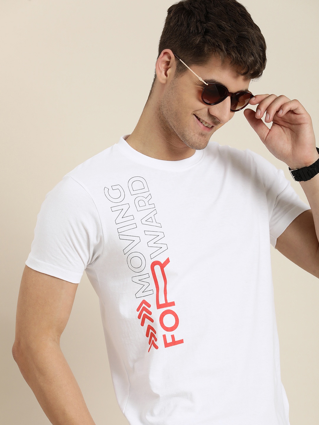 

HERE&NOW Men Typography Printed Pure Cotton T-shirt, White