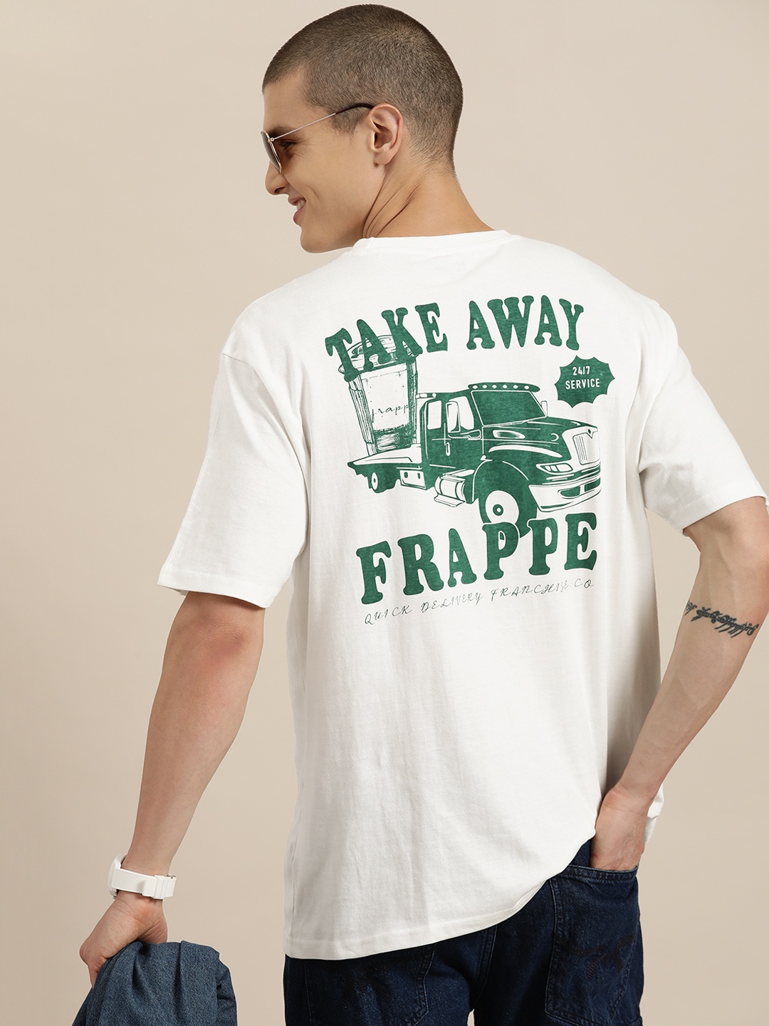 

HERE&NOW Men Typography Printed Pure Cotton T-shirt, White