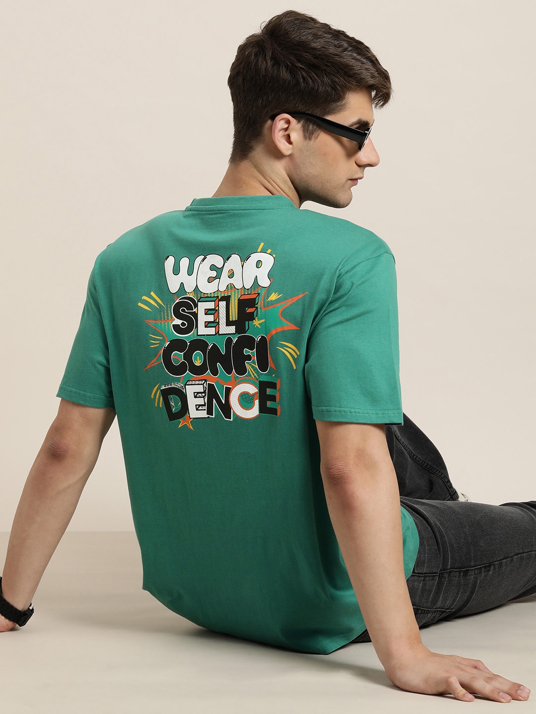 

HERE&NOW Printed Pure Cotton T-shirt, Green