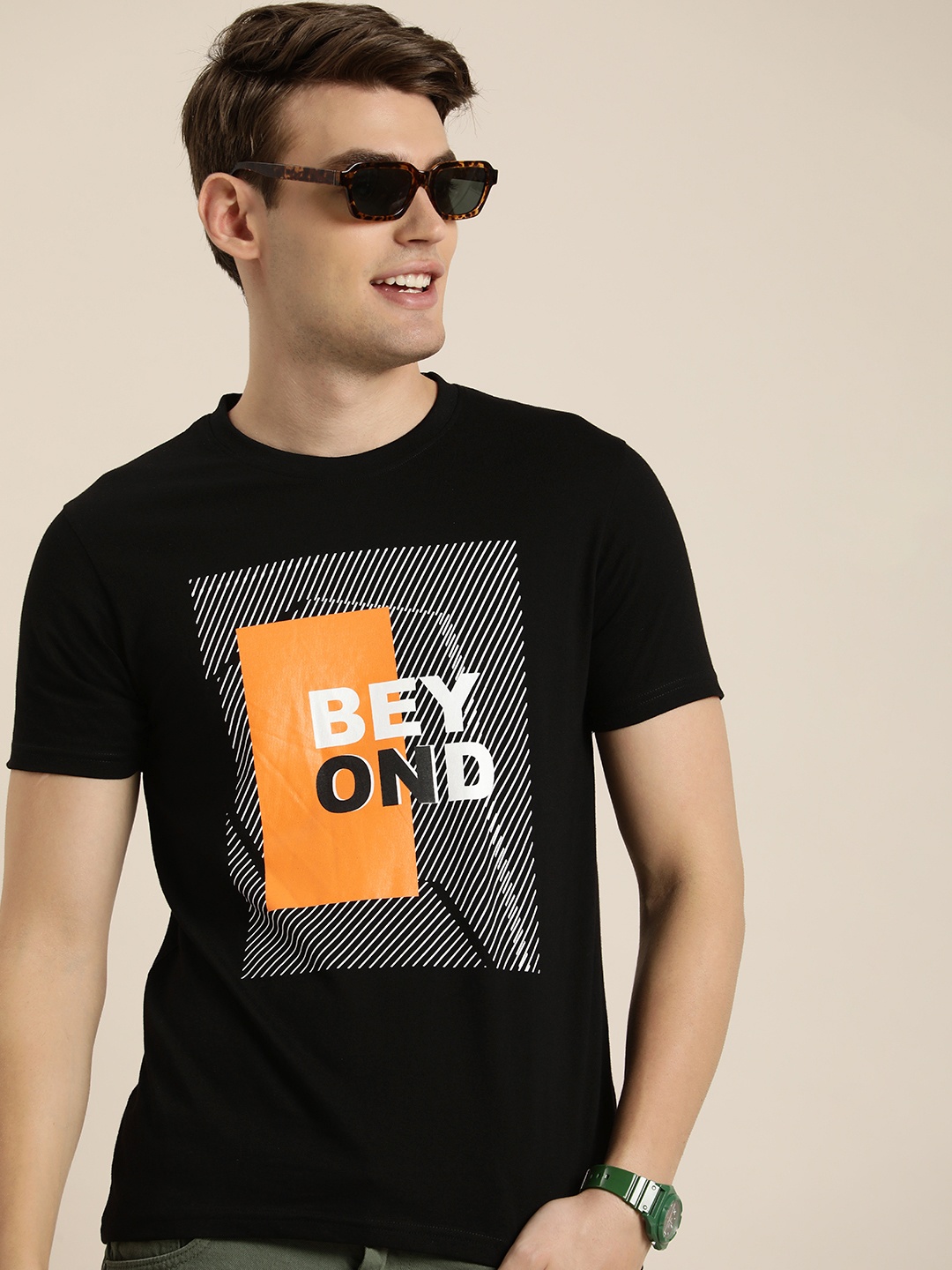 

HERE&NOW Pure Cotton Graphic Printed T-shirt, Black