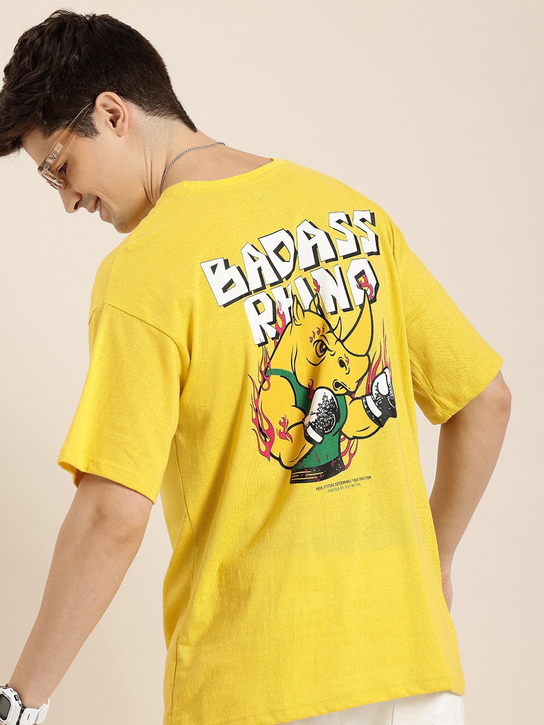 

HERE&NOW Printed Drop-Shoulder Sleeves T-shirt, Yellow