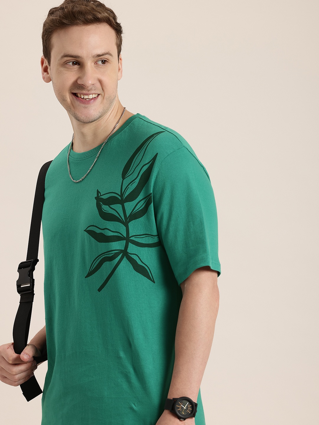 

HERE&NOW Printed Pure Cotton T-shirt, Green