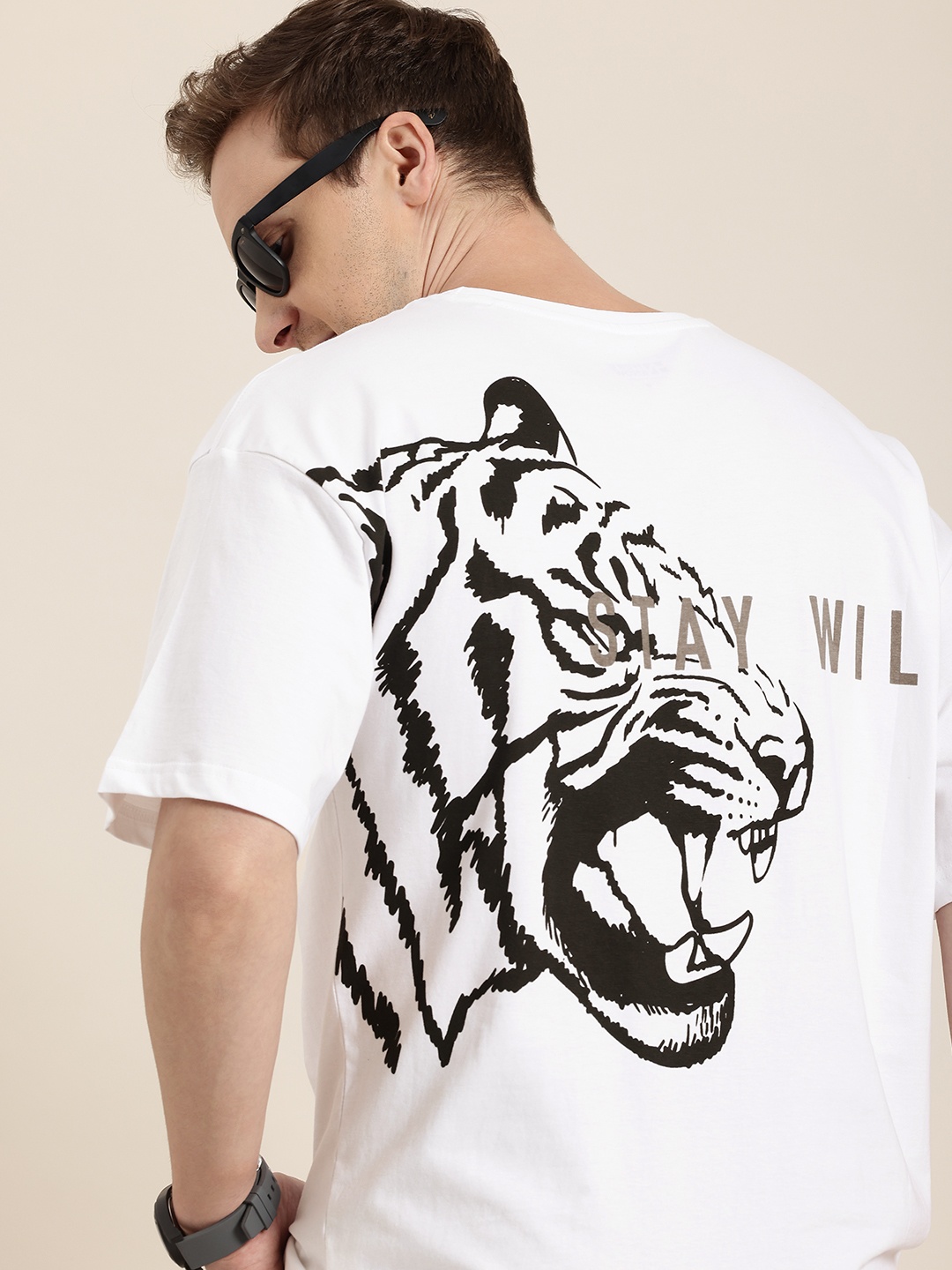 

HERE&NOW Printed Drop-Shoulder Sleeves Pure Cotton T-shirt, White