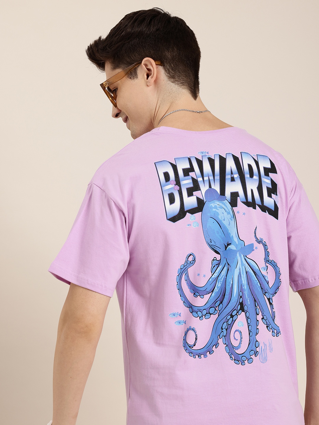 

HERE&NOW Printed Drop-Shoulder Sleeves Pure Cotton T-shirt, Lavender