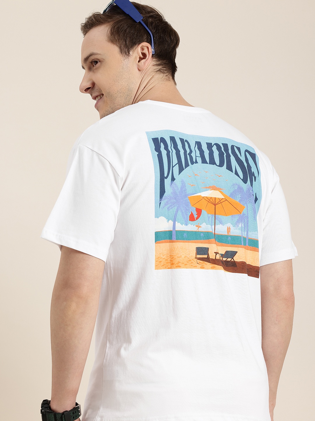 

HERE&NOW Printed Drop-Shoulder Sleeves Pure Cotton T-shirt, White
