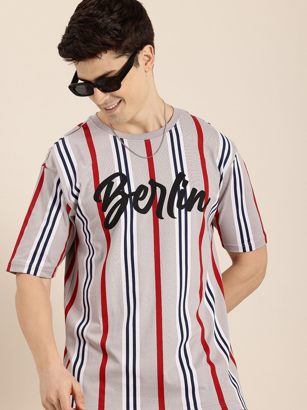 

HERE&NOW Striped Pure Cotton T-shirt, Grey