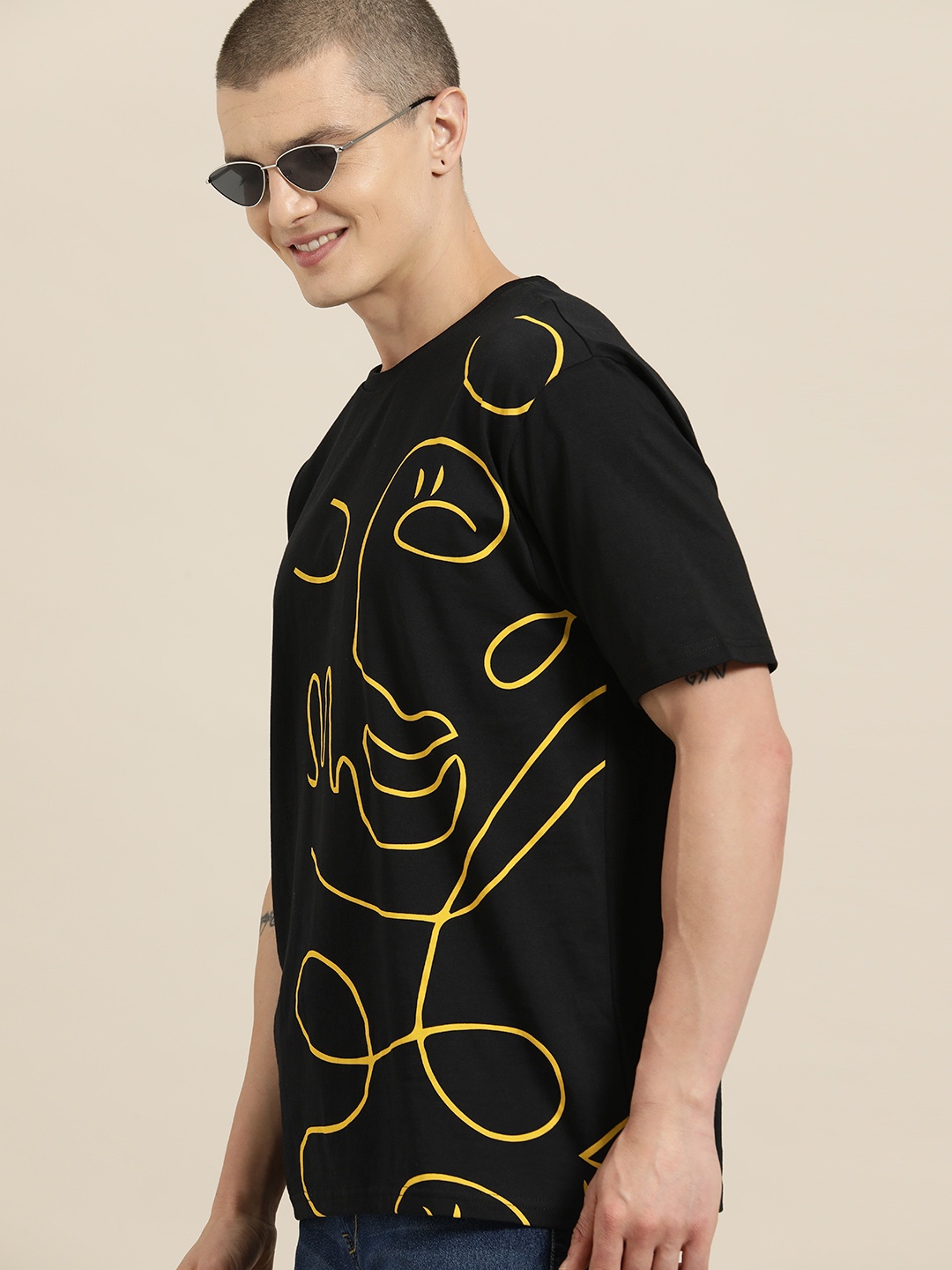 

HERE&NOW Printed Pure Cotton T-shirt, Black