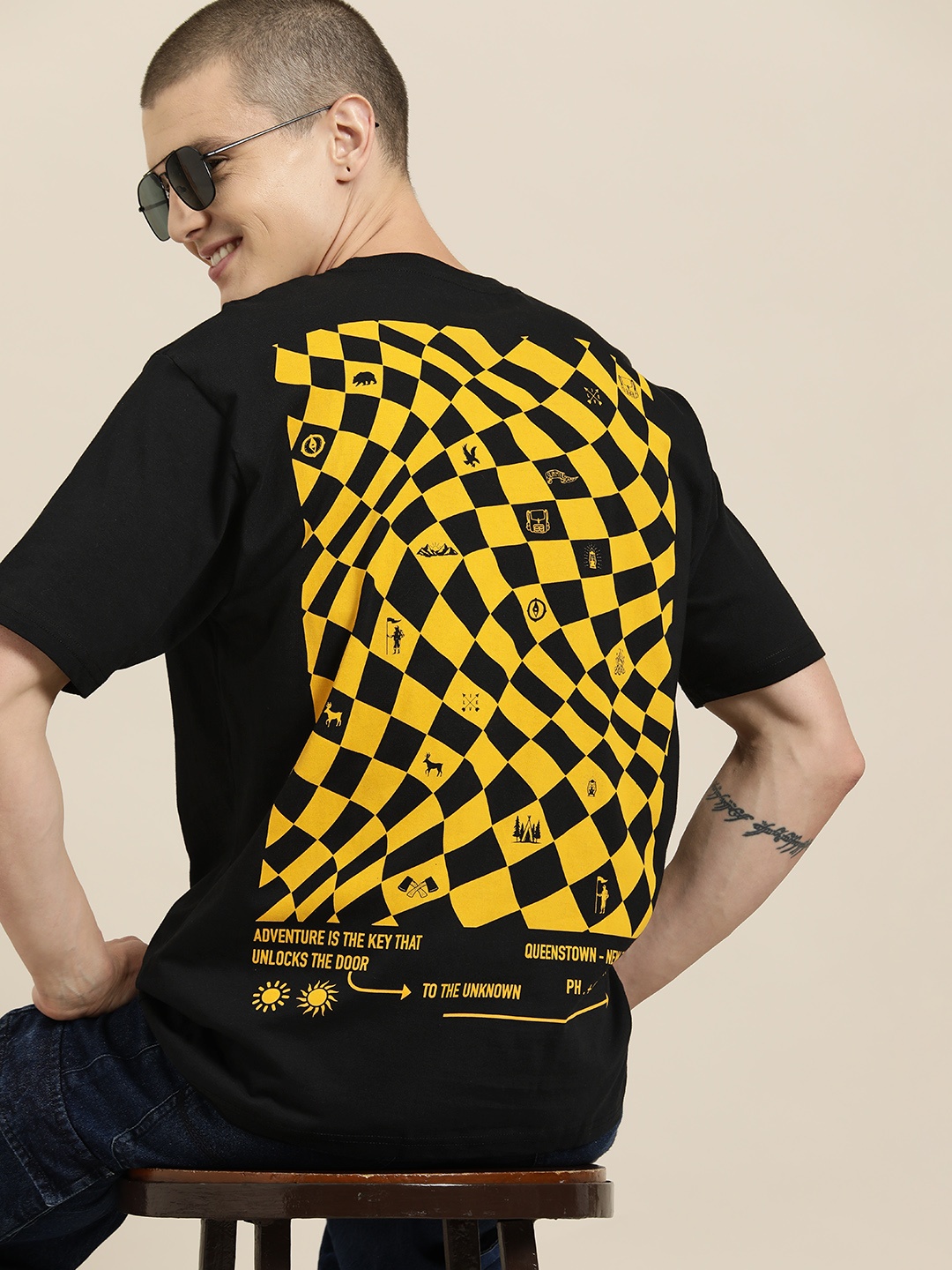 

HERE&NOW Printed Pure Cotton T-shirt, Black