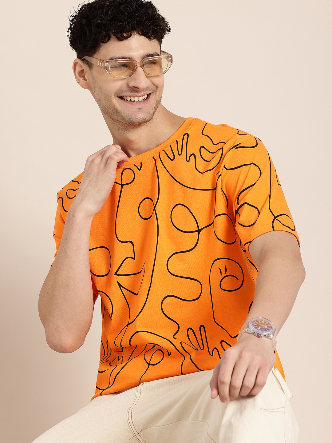 

HERE&NOW Printed Pure Cotton T-shirt, Orange