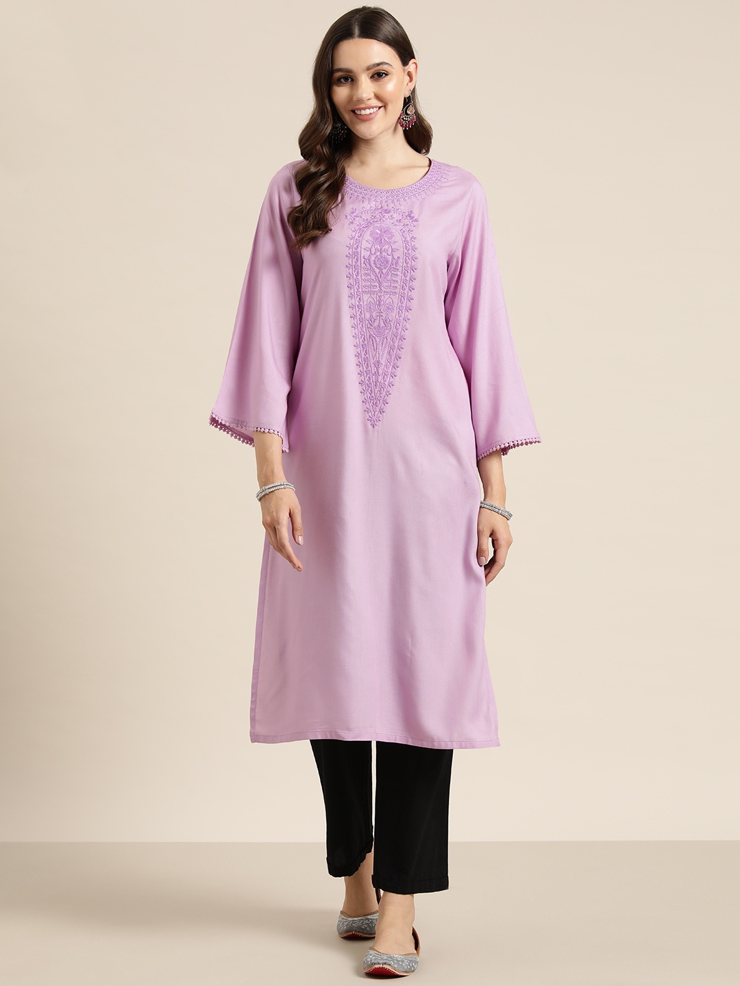 

HERE&NOW Floral Embroidered Floral Kurta, Lavender