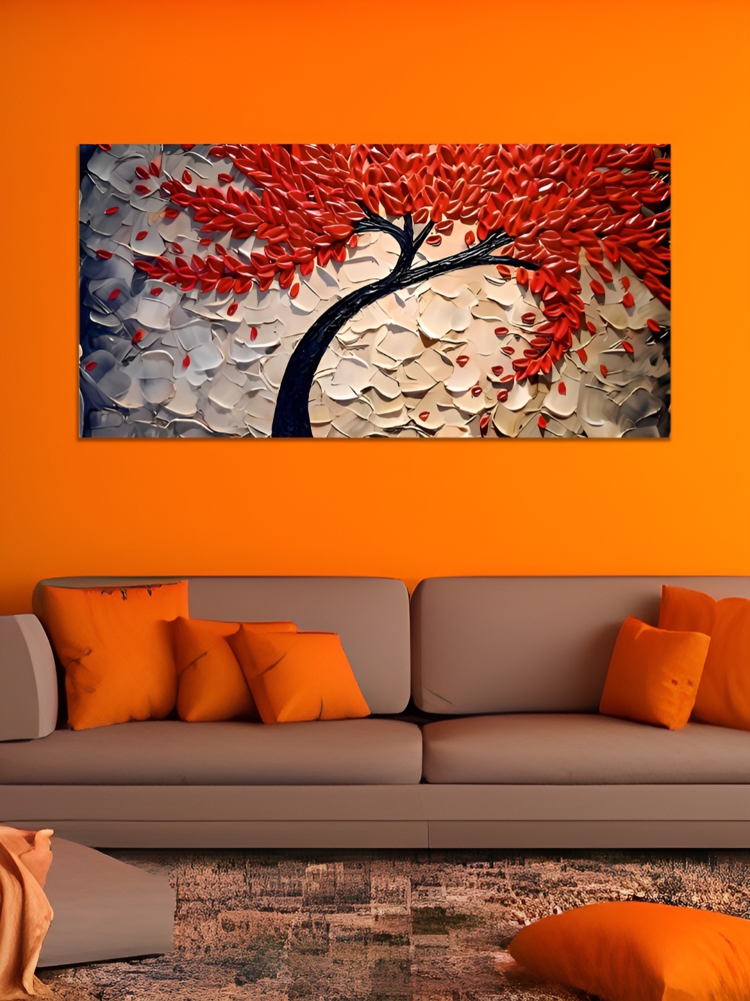 

MITHILA Handicrafts Orange & Cream Canvas Painting Wall Art