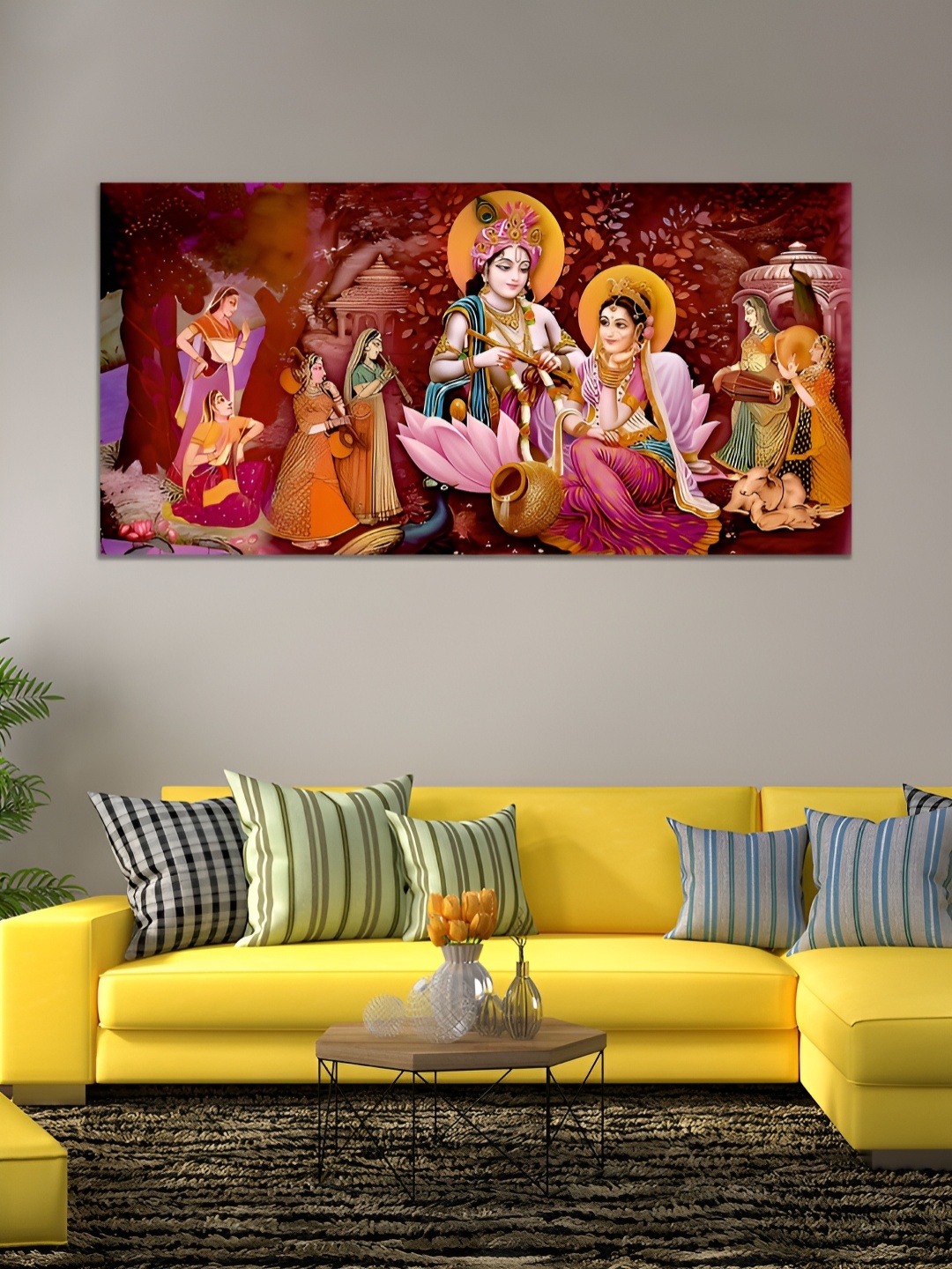 

MITHILA Handicrafts Yellow & Pink Religious Canvas Painting Wall Art