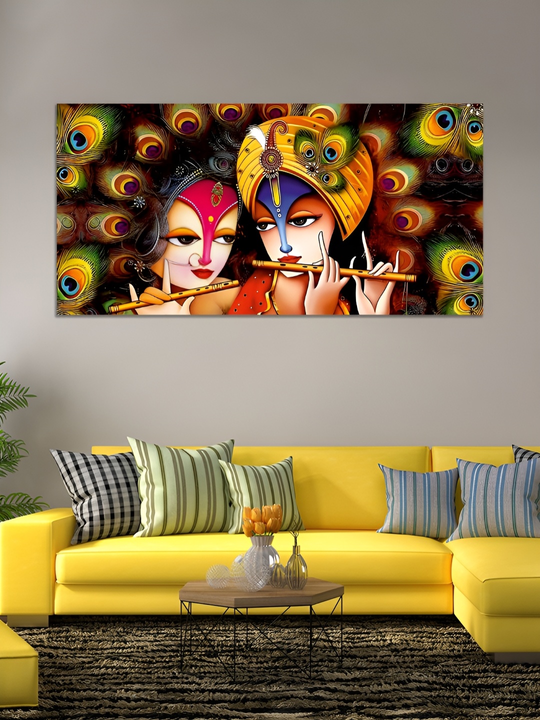 

MITHILA Handicrafts Cream Coloured & Yellow Religious Canvas Painting Wall Art