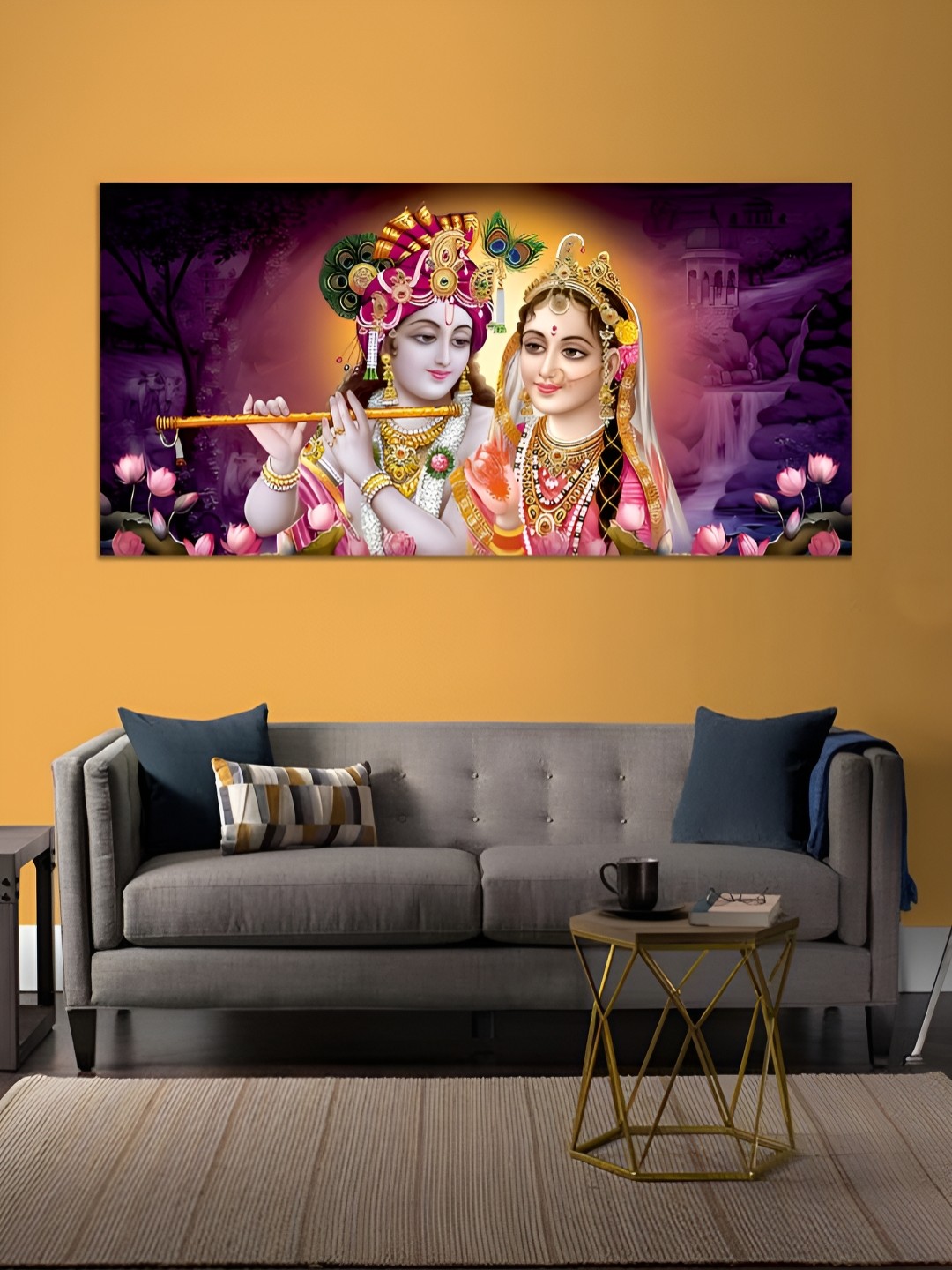 

MITHILA Handicrafts Pink & Gold Toned Religious Canvas Painting Wall Art