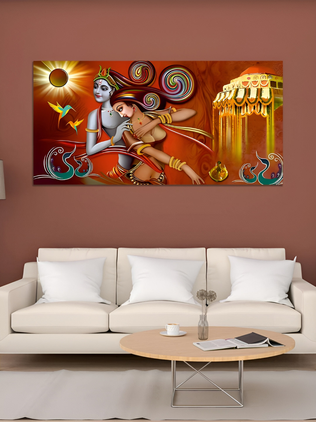 

MITHILA Handicrafts Orange & Gold Toned Religious Wooden Painting Wall Art