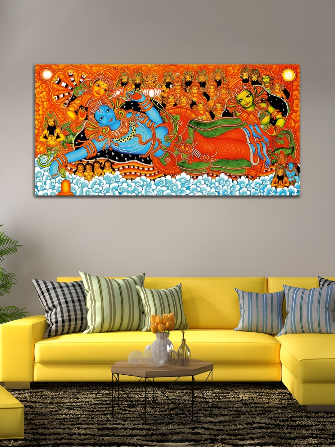 

MITHILA Handicrafts Orange & Green Religious Canvas Painting Wall Art