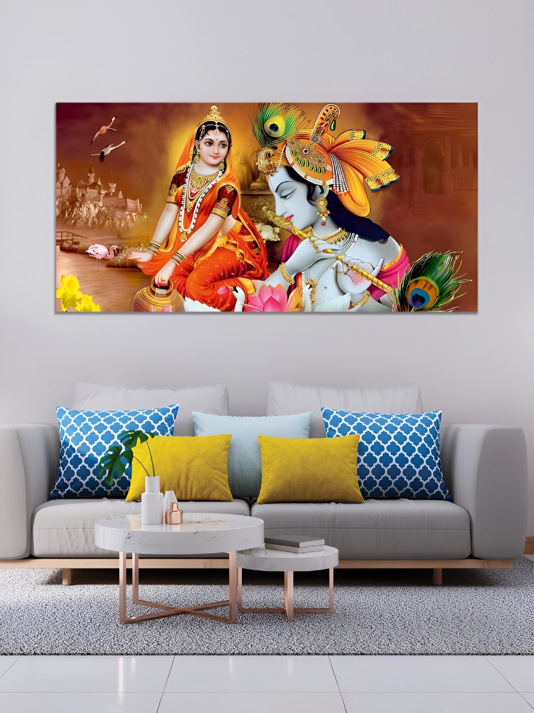 

MITHILA Handicrafts Orange & Gold Toned Religious Canvas Painting Wall Art