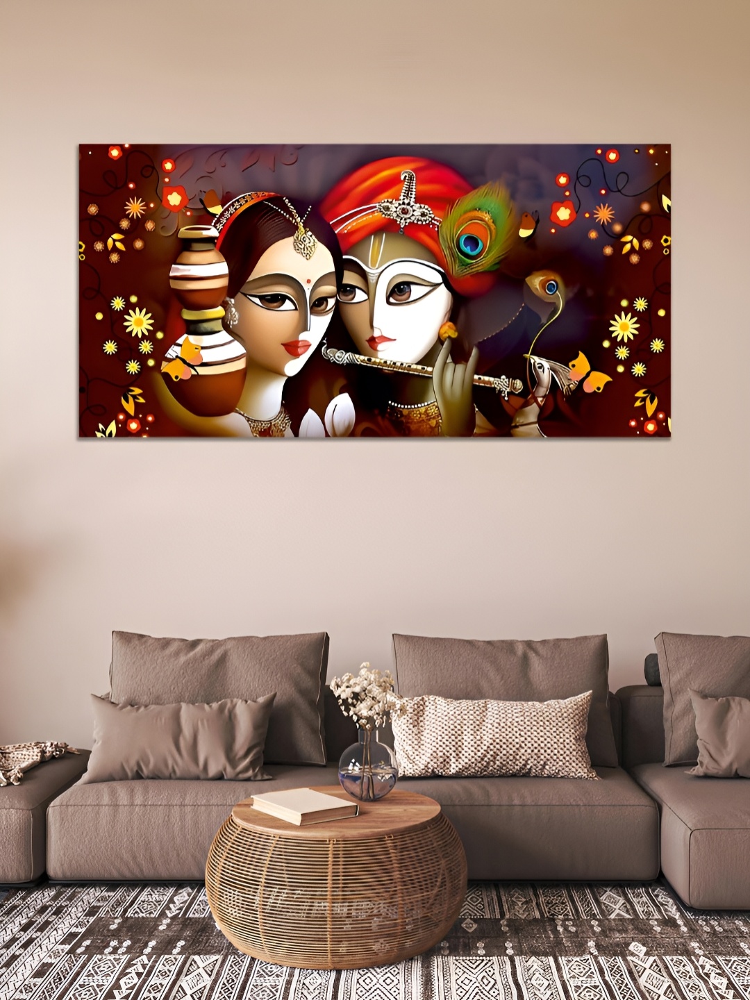 

MITHILA Handicrafts Orange& Brown Religious Canvas Wall Art