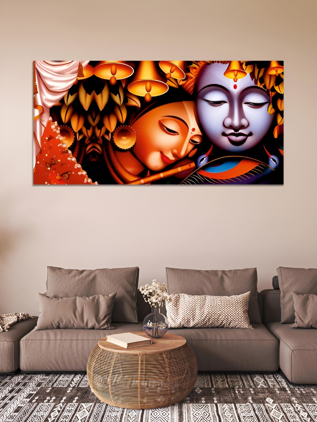 

MITHILA Handicrafts Orange & Blue Canvas Wall Painting