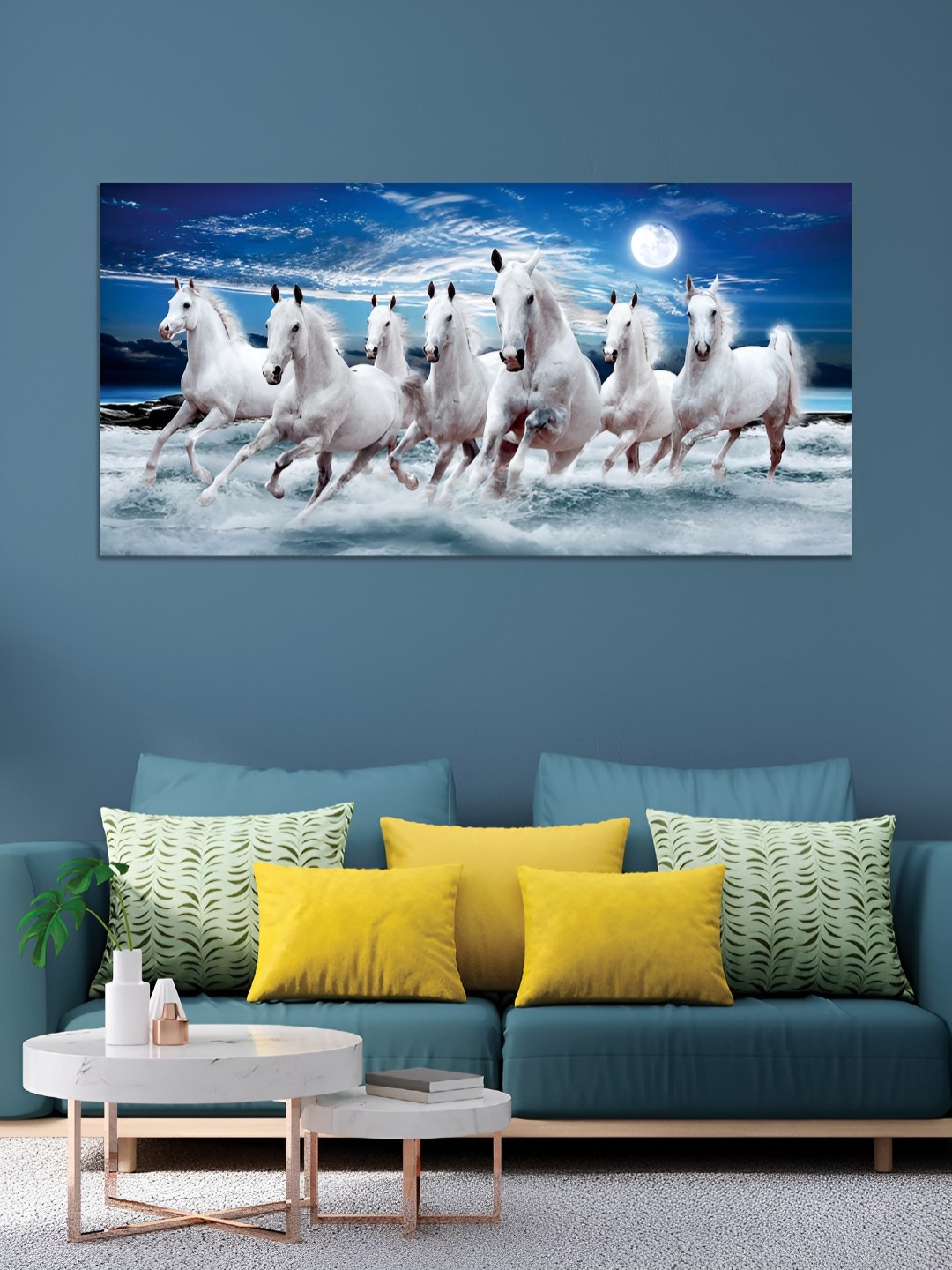 

MITHILA Handicrafts White & Blue Canvas Wall Painting