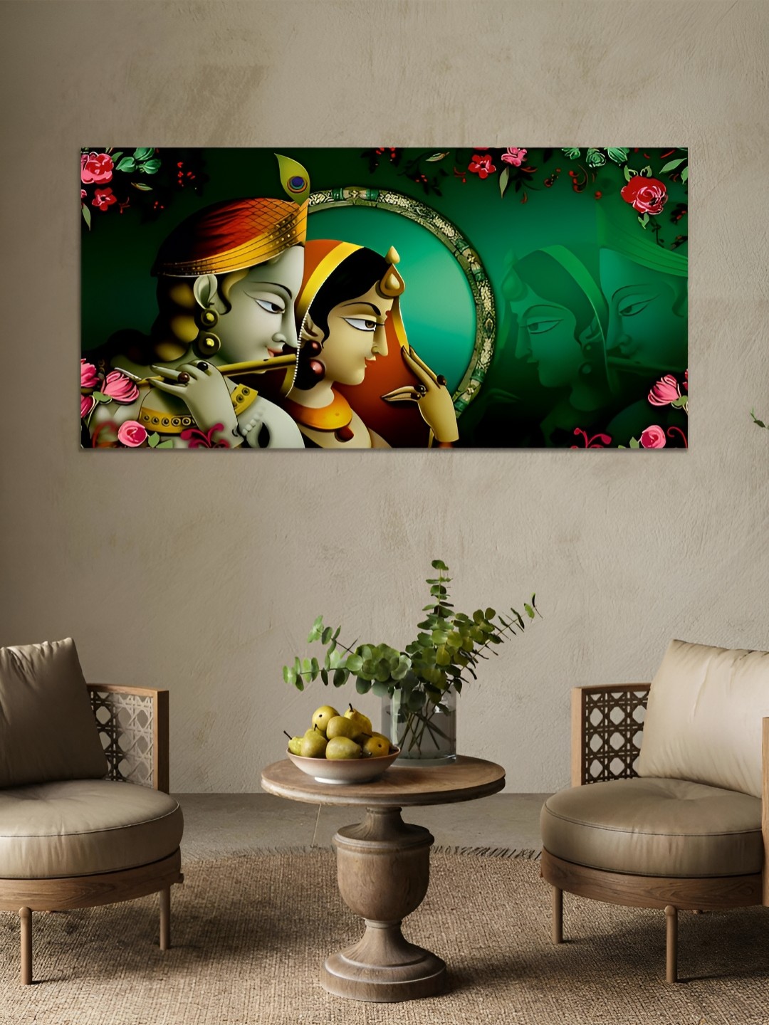 

MITHILA Handicrafts Green & Pink Canvas Wall Painting