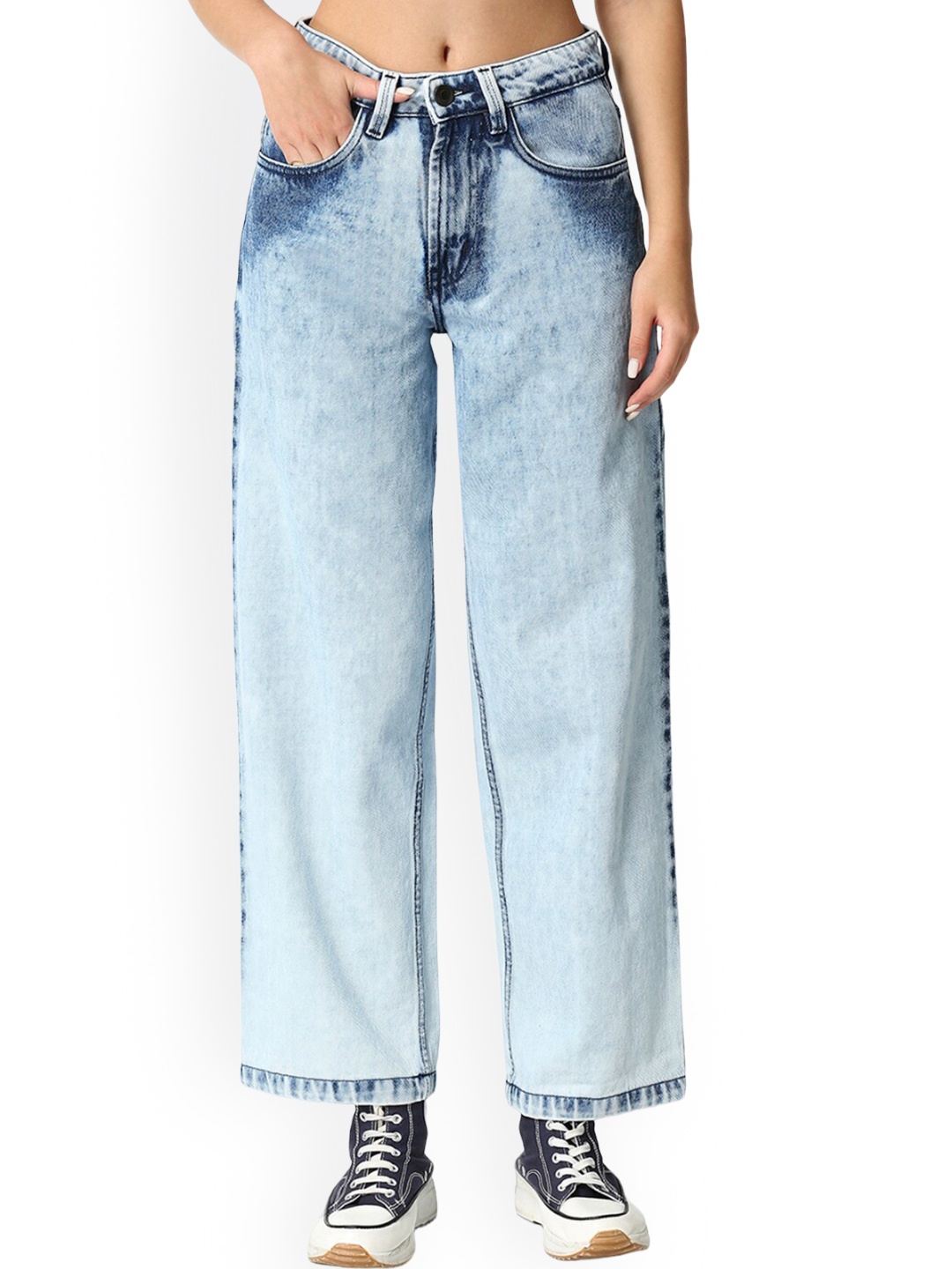 

BFIVE Women Urban Relaxed Fit Clean Look Heavy Fade Cotton Jeans, Blue