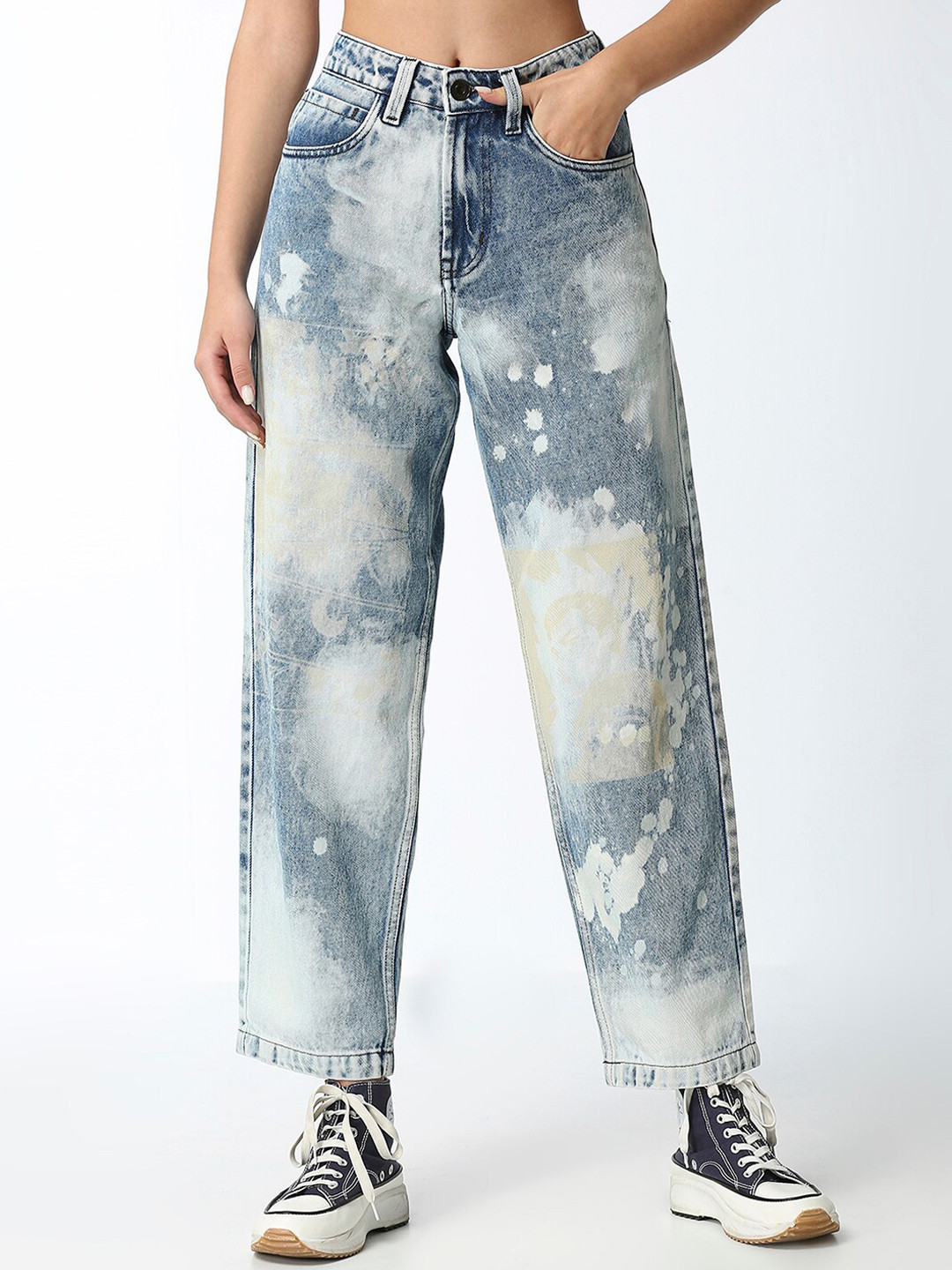 

BFIVE Women Urban Relaxed Fit Heavy Fade Pure Cotton Jeans, Blue